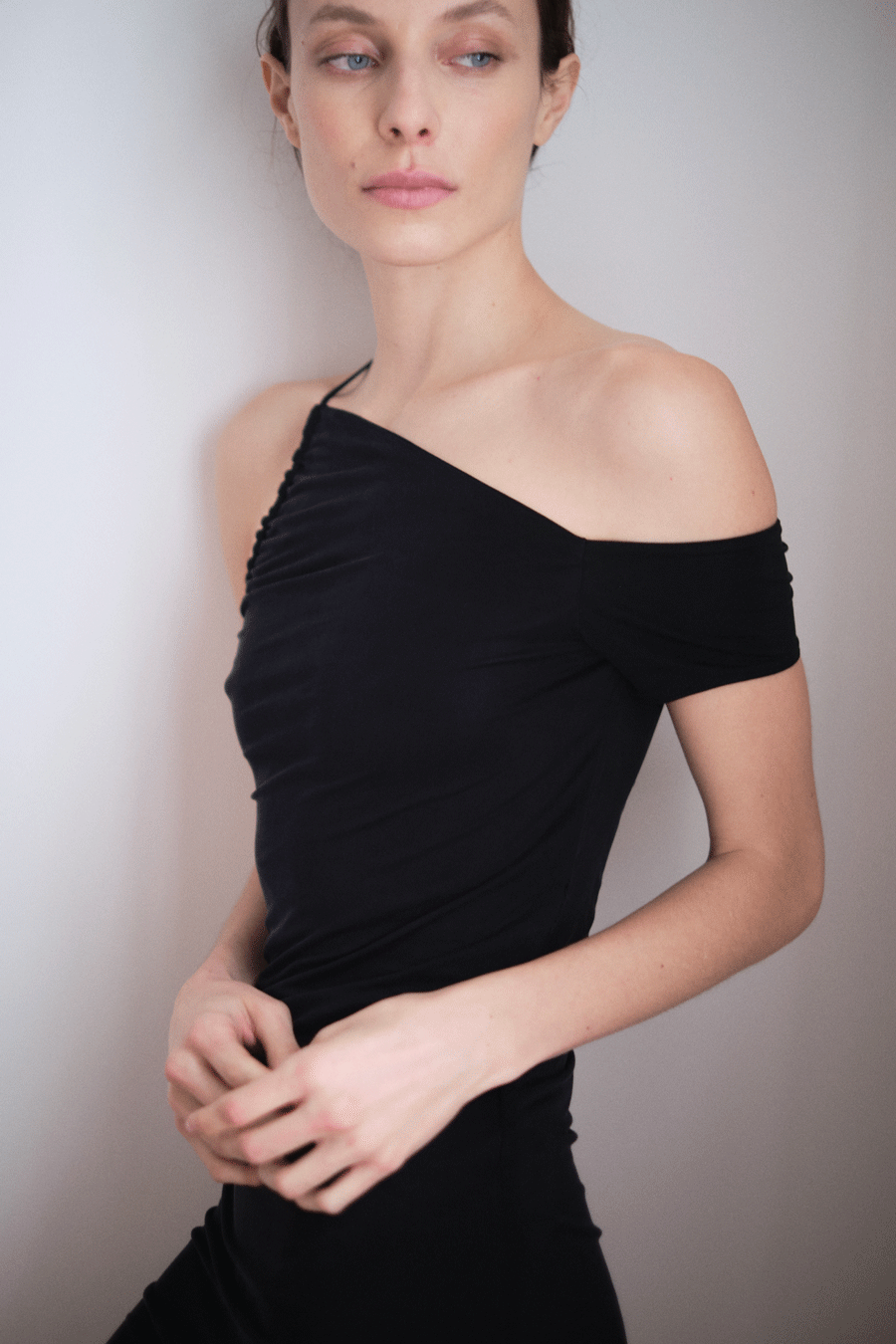 Load image into Gallery viewer, Asymmetric Mini Dress - Black