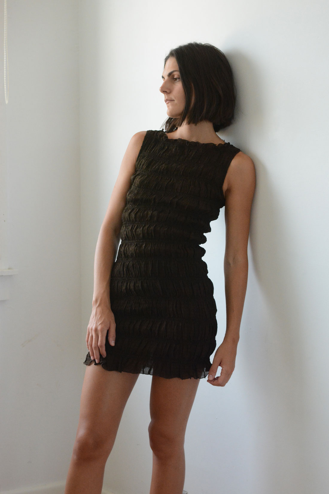 Load image into Gallery viewer, GATHERED MINI DRESS - CACAO