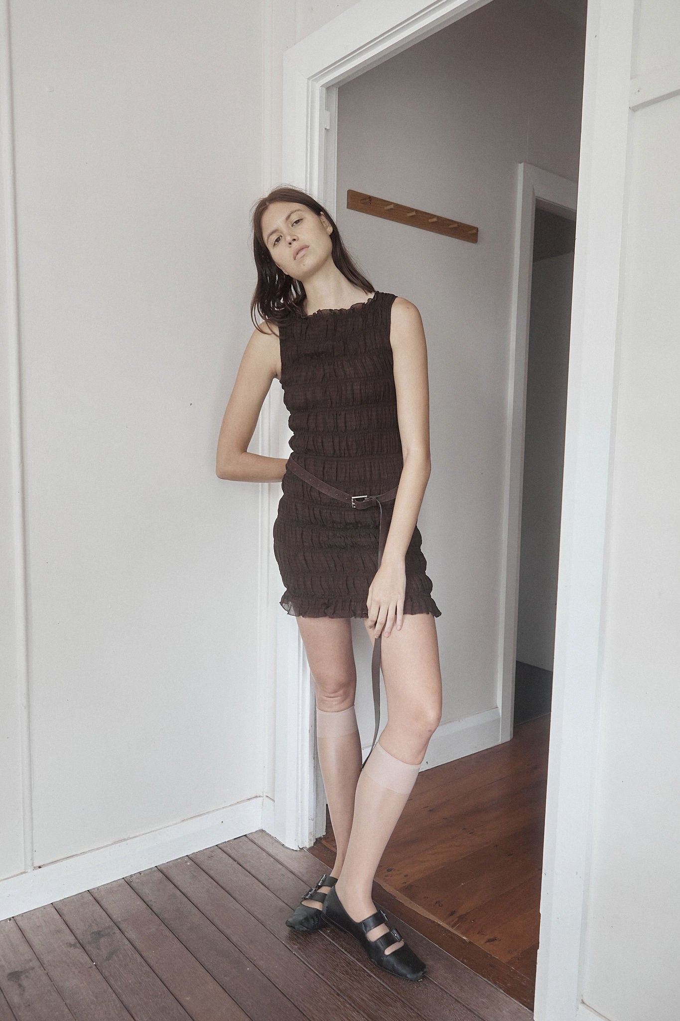 Load image into Gallery viewer, GATHERED MINI DRESS - CACAO