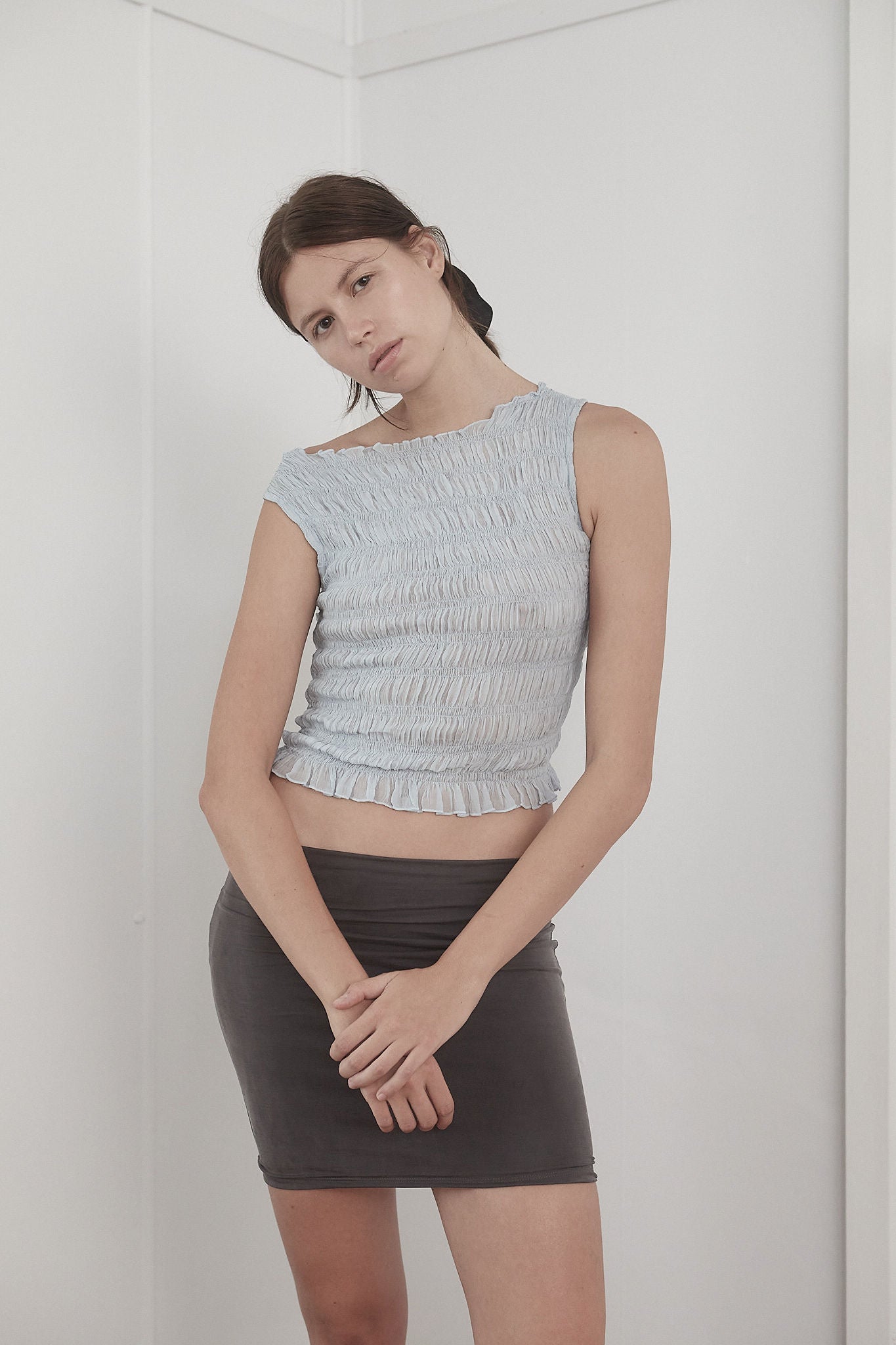 Load image into Gallery viewer, GATHERED TOP - ICE BLUE