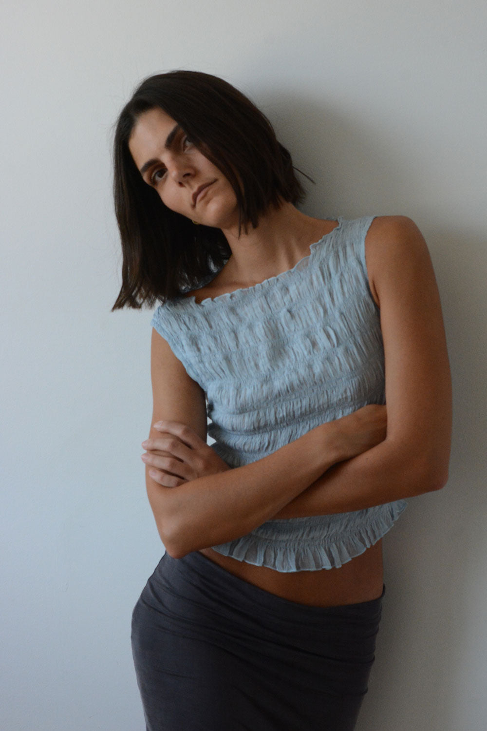 Load image into Gallery viewer, GATHERED TOP - ICE BLUE