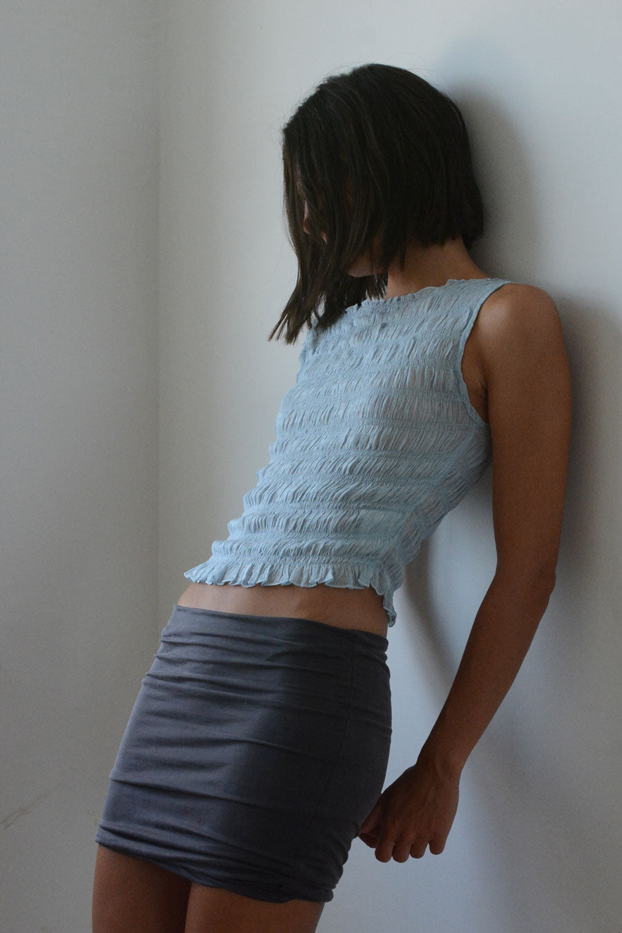 Load image into Gallery viewer, GATHERED TOP - ICE BLUE