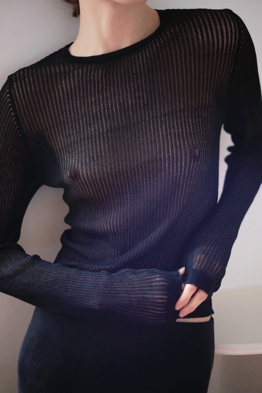 Sheer Knit Top - Black