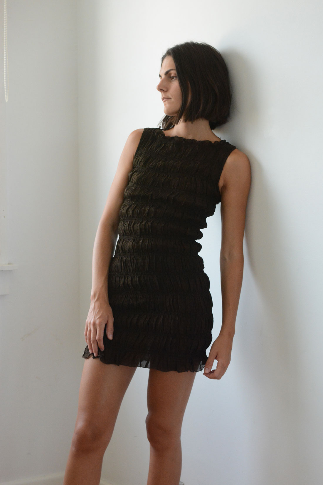 Load image into Gallery viewer, GATHERED MINI DRESS - CACAO
